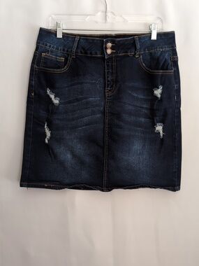 Distressed Denim Midi Skirt